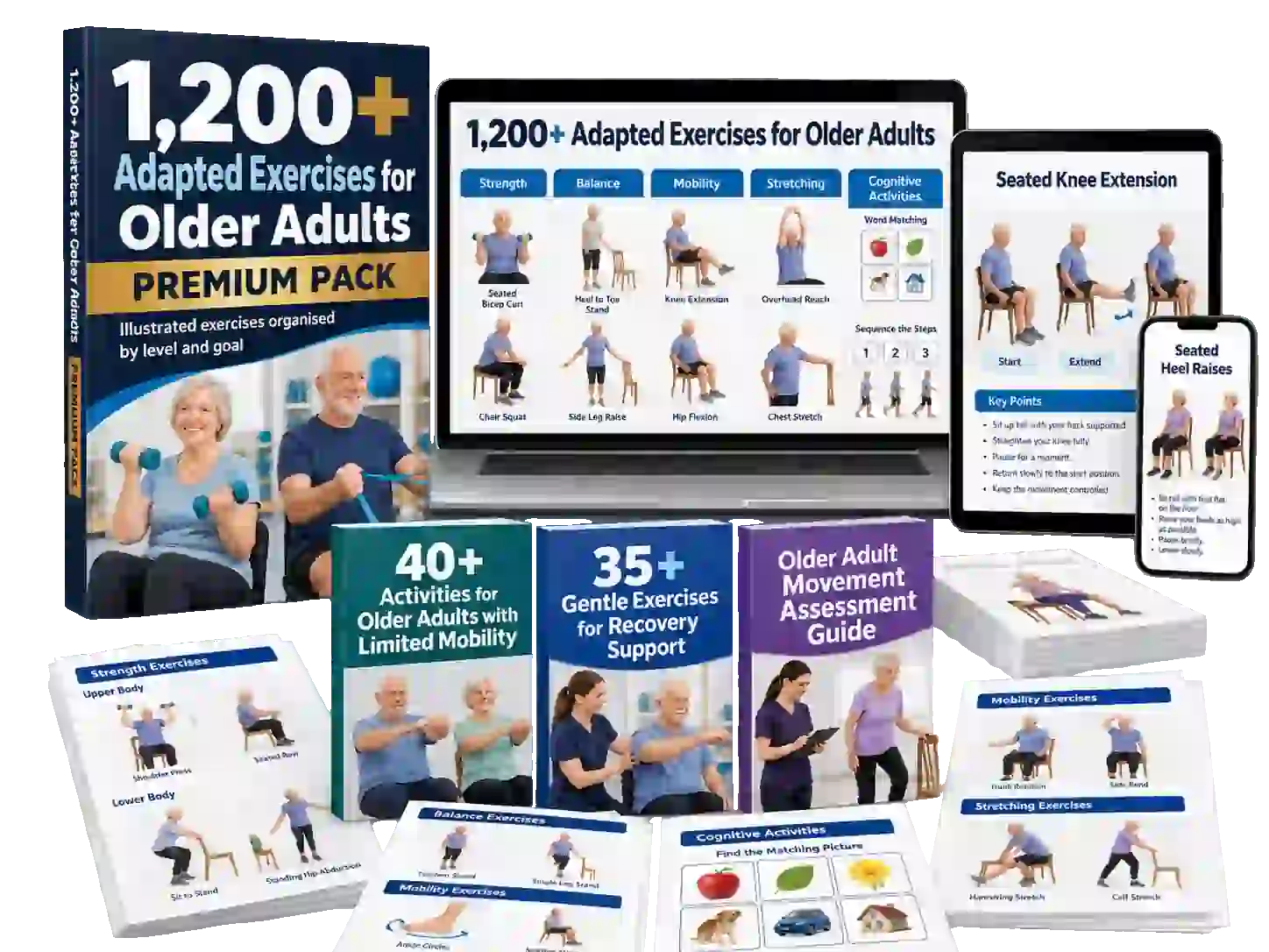 Premium exercise pack for older adults with three bonus guides